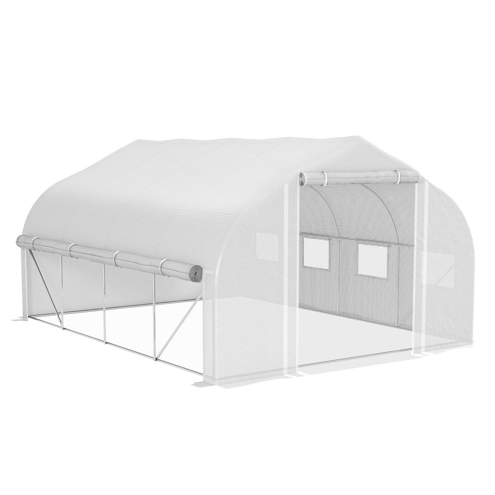 4 x 3(m) Polytunnel Greenhouse with Roll Up Sidewalls, Mesh Door, Plant Labels