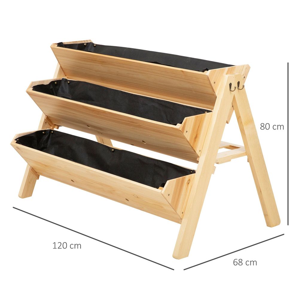 3 Tier Wooden Stand Vertical Plant Bed Storage & Clapboard & Hooks, 120x68x80cm