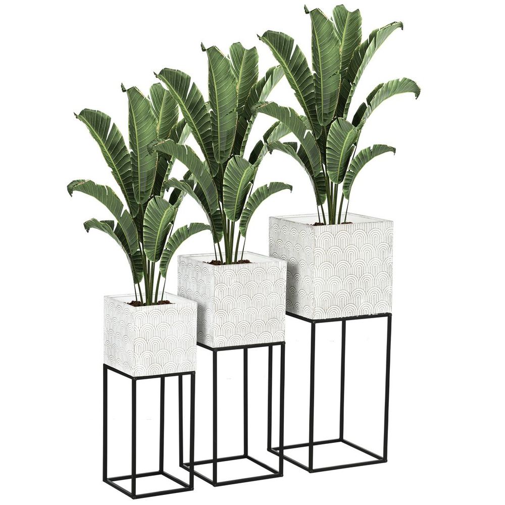 Outsunny Decorative Plant Stand Set of 3, Square Flower Pot Holders for Bedroom