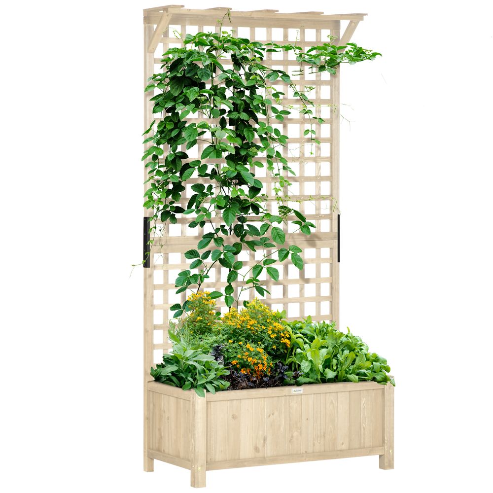 Outsunny Wood Planter with Trellis for Climbing Plants Vines Planter Box Natural