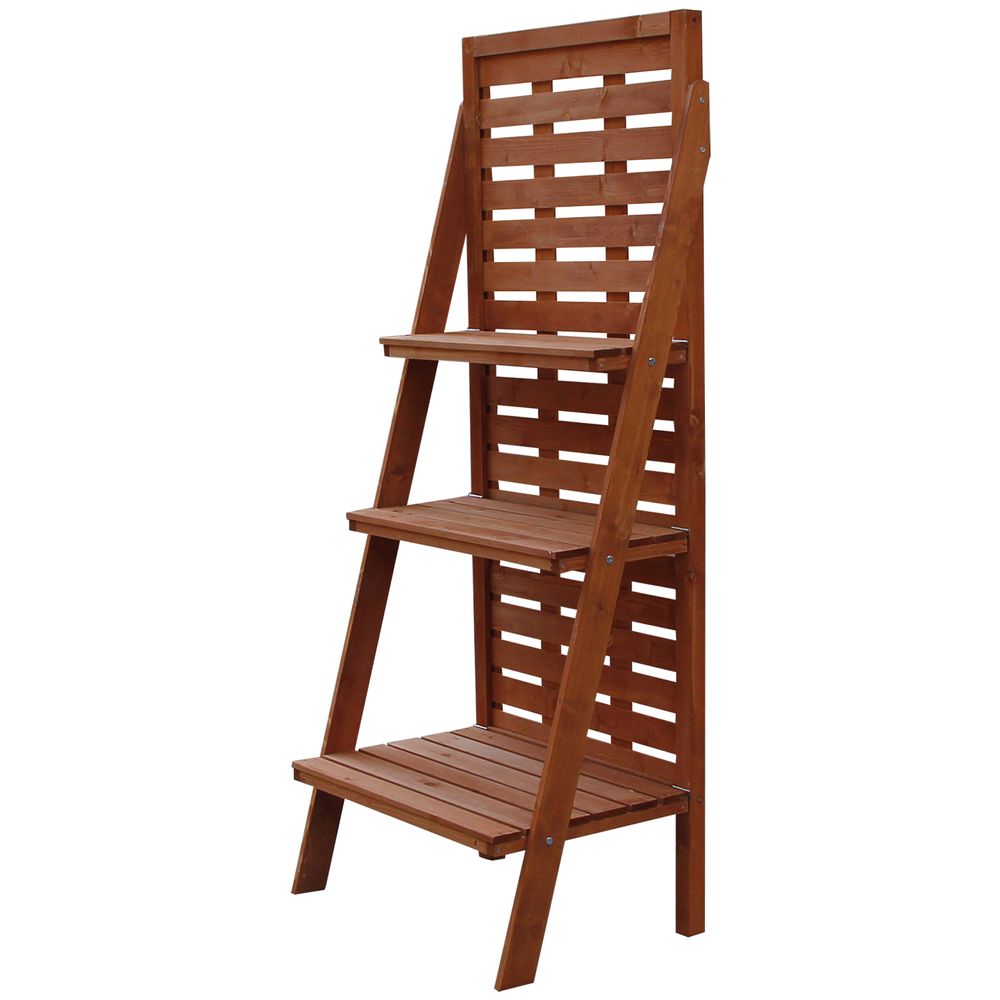 Outsunny Fir Wood 3-Tier Outdoor Plant Ladder Stand Burnt Orange Tone