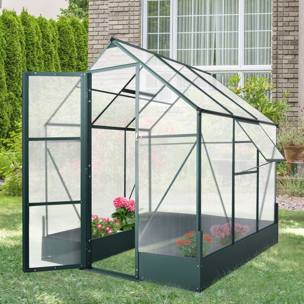 Garden Walk-in Aluminium Greenhouse Polycarbonate with Plant Bed