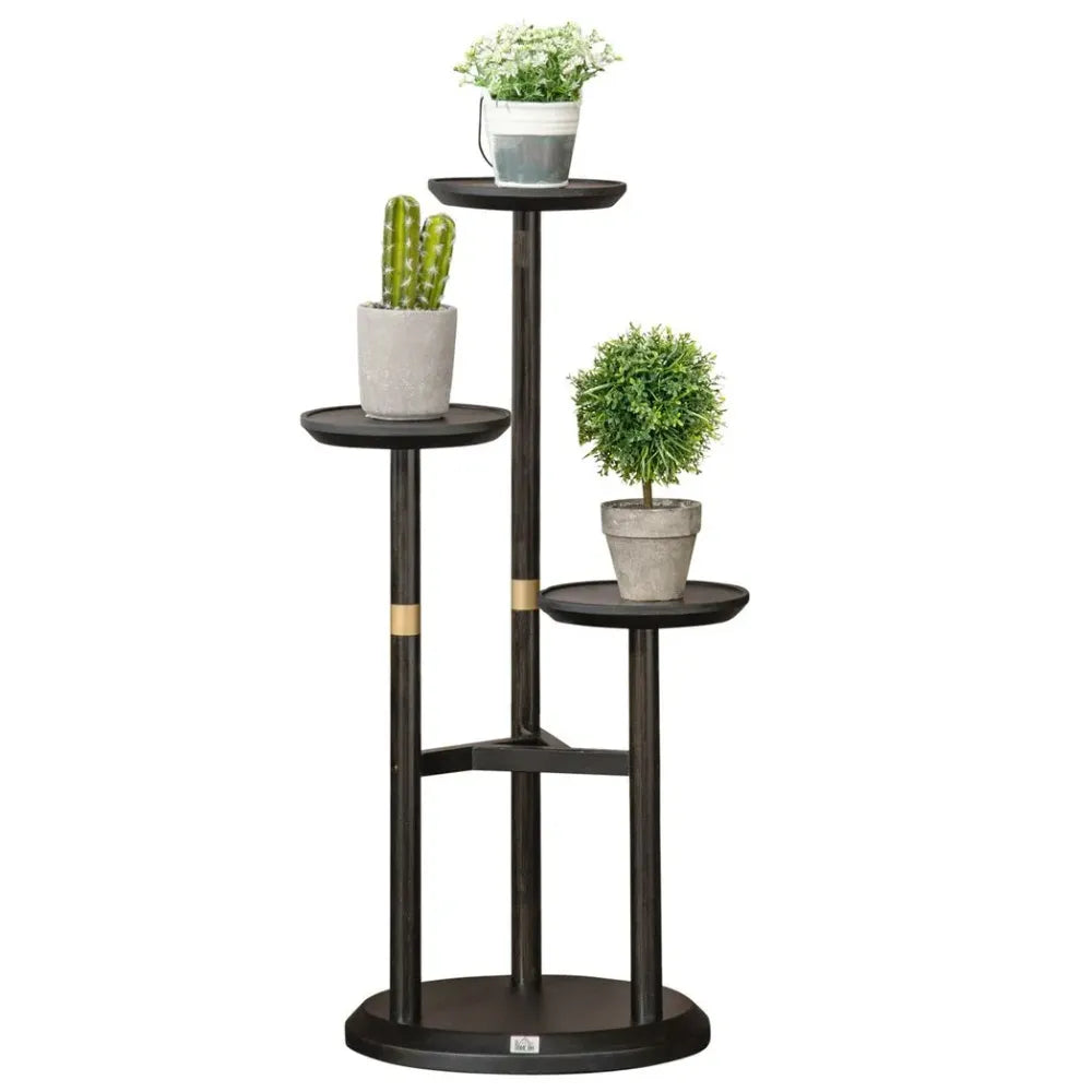 3 Tiered Plant Stand, Bamboo Plant Shelf for Indoor & Outdoor, Dark Walnut